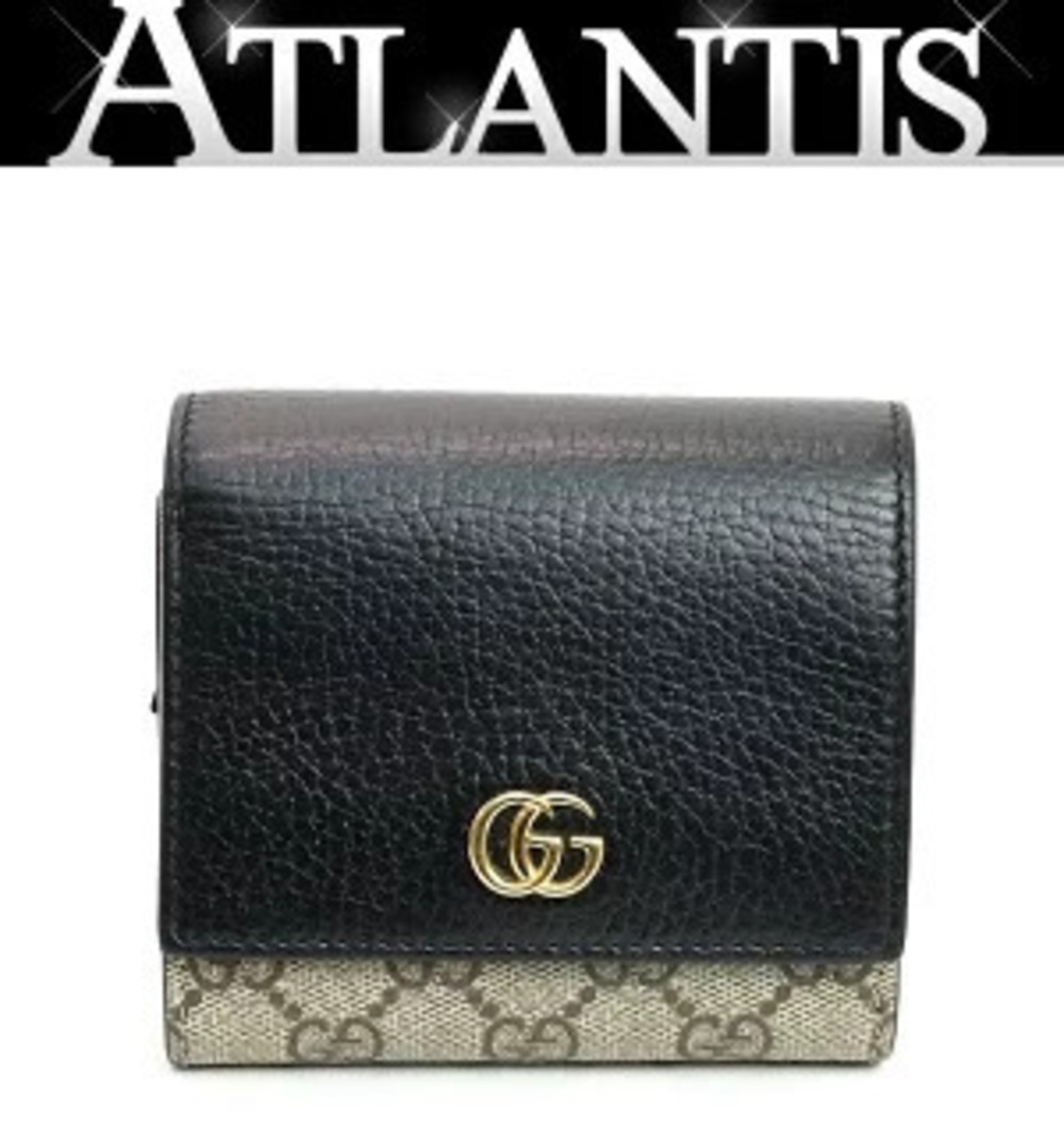 Gucci GG Marmont Bicolor Wallet Canvas x Leather Beige Cream Black